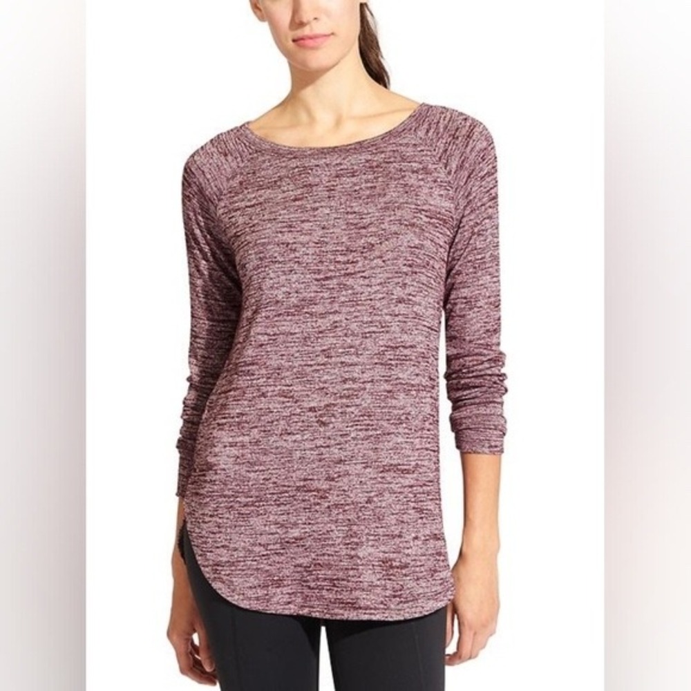 Athleta Womens XL Purple Space Dye Raglan Long Sleeve Tunic Top Thumbholes Shirt